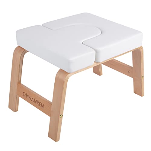 ovwanren Banco de yoga con soporte para la cabeza, silla de yoga para la familia, gimnasio, almohadillas de madera y poliuretano, alivia la fatiga y construye el cuerpo (blanco)