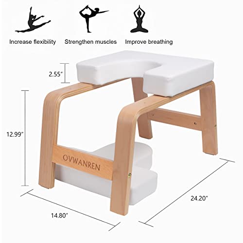 ovwanren Banco de yoga con soporte para la cabeza, silla de yoga para la familia, gimnasio, almohadillas de madera y poliuretano, alivia la fatiga y construye el cuerpo (blanco)