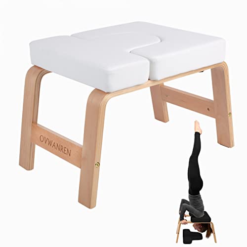 ovwanren Banco de yoga con soporte para la cabeza, silla de yoga para la familia, gimnasio, almohadillas de madera y poliuretano, alivia la fatiga y construye el cuerpo (blanco)