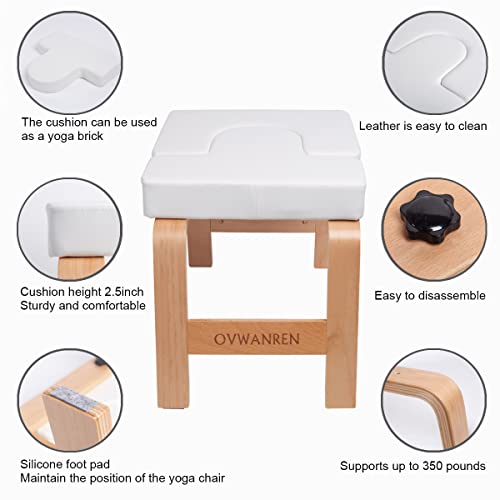 ovwanren Banco de yoga con soporte para la cabeza, silla de yoga para la familia, gimnasio, almohadillas de madera y poliuretano, alivia la fatiga y construye el cuerpo (blanco)