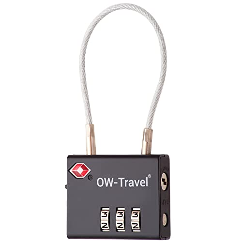 OW-Travel Candado Combinacion Cable Acero Flexible Anti robo. Candado maleta TSA numerico 3 Digitos. Candados mochila y maletas. Candado Taquilla Gimnasio. TSA candado seguridad equipaje Negro 1