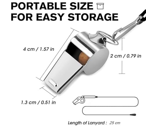 Pack 2 Silbato de Acero Inoxidable, Silbato de Metal Fuerte con cordón árbitros Entrenadores Salvavidas Emergencia Baloncesto Fútbol Hockey, negro