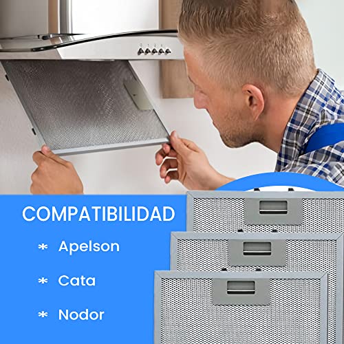 Pack 3 Filtros para Campana Extractora de Cocina | 02800905 | Compatible con Cata, Apelson y Nodor | de Aluminio Resistente | 320x260mm | Color Plata (3 unidades)