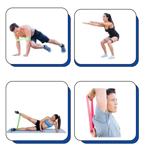 Pack 5 Bandas elásticas más 1 Goma Calentamiento Fitness Musculación con Niveles de Resistencia, Bolsa de Transporte y Manual de Ejercicios Pierna, glúteos, Brazos.