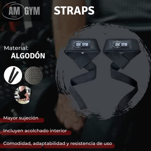 [Pack] Cinturón Lumbar Gimnasio Acolchado Ajustable + Straps Powerlifting + Shaker Proteína - Correas de Levantamiento de Pesas, Musculación, Fitness Gym I Am Gym (85, M)