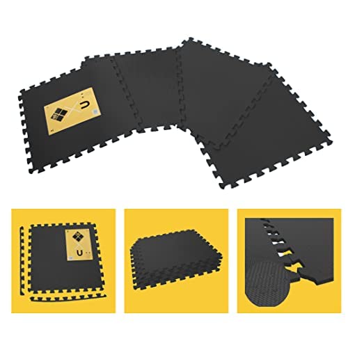 Pack Esterilla de Fitness y Ejercicios Gimnasio Tatami Puzzle 60x60cmx1cm Pack Alfombra Espuma Suave Máxima protección para tu Suelo. Fácil Limpieza y Bordes incluidos (8 piezas (2,88m2), Negro)