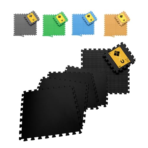 Pack Esterilla de Fitness y Ejercicios Gimnasio Tatami Puzzle 60x60cmx1cm Pack Alfombra Espuma Suave Máxima protección para tu Suelo. Fácil Limpieza y Bordes incluidos (8 piezas (2,88m2), Negro)