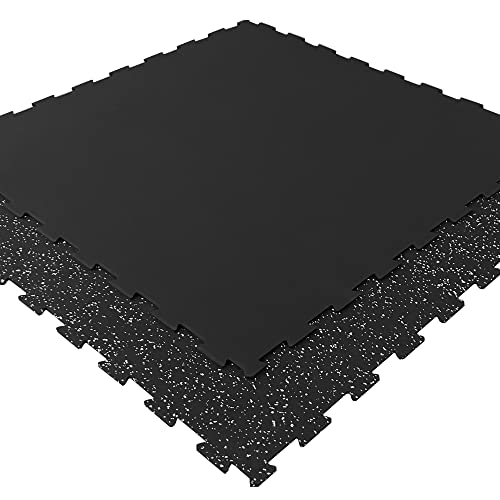 Pack losetas de Caucho Puzzle para gimnasios 98,5 x 98,5 cm x 6 mm Grosor, Suelo Gimnasio para Entrenamiento, Suelo Puzzle Bebe, loseta Caucho SBR (Negro con EPDM Blanco, 4 Unidades (3,88 m²))