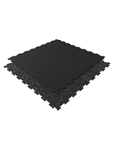 Pack losetas de Caucho Puzzle para gimnasios 98,5 x 98,5 cm x 6 mm Grosor, Suelo Gimnasio para Entrenamiento, Suelo Puzzle Bebe, loseta Caucho SBR (Negro con EPDM Blanco, 4 Unidades (3,88 m²))