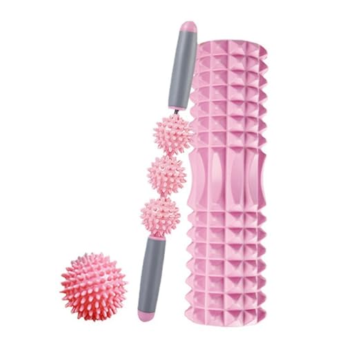 Pack Rodillo, Pelota y Barra Masajeadora. Rodillo de Espuma para Terapia, Masaje Muscular, Pilates y Yoga. Fitness Foam Roller. Cilindro de gomaespuma para alivio de dolores y entrenamiento 45cm