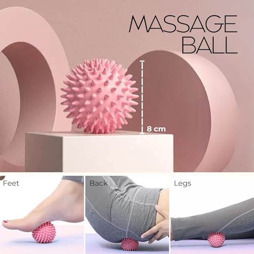 Pack Rodillo, Pelota y Barra Masajeadora. Rodillo de Espuma para Terapia, Masaje Muscular, Pilates y Yoga. Fitness Foam Roller. Cilindro de gomaespuma para alivio de dolores y entrenamiento 45cm