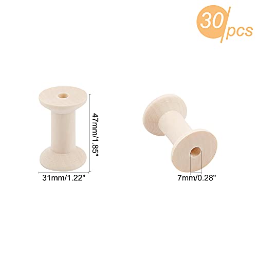 PandaHall 30 bobinas de tejido sin terminar Bobinas de hilo vacías, bobinas de madera para manualidades para hilo de bordar, cinta de pompones, manualidades y costura, 1.8 x 1.2 pulgadas