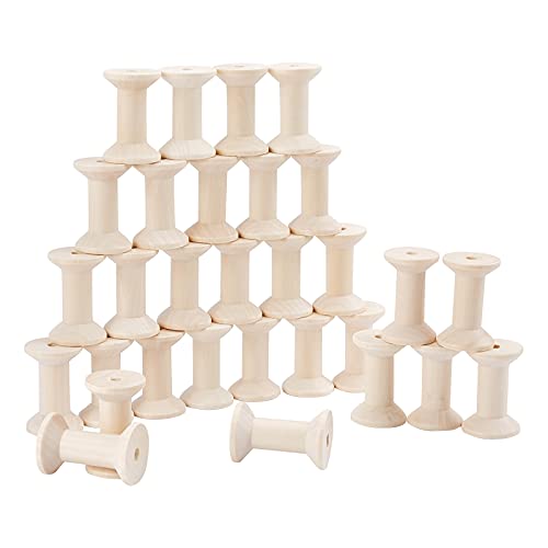 PandaHall 30 bobinas de tejido sin terminar Bobinas de hilo vacías, bobinas de madera para manualidades para hilo de bordar, cinta de pompones, manualidades y costura, 1.8 x 1.2 pulgadas