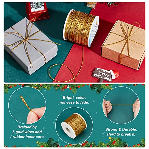 PandaHall Elite 1mm 100m / 109 Yardas Metálico Tinsel Cordón Elástico Cinta de Poliéster Cordón Rebordear para Fabricación de Joyas Nasto para Embalaje, Dorado