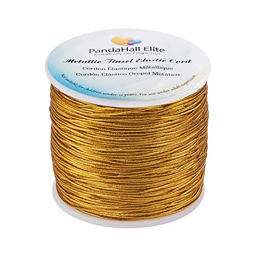 PandaHall Elite 1mm 100m / 109 Yardas Metálico Tinsel Cordón Elástico Cinta de Poliéster Cordón Rebordear para Fabricación de Joyas Nasto para Embalaje, Dorado