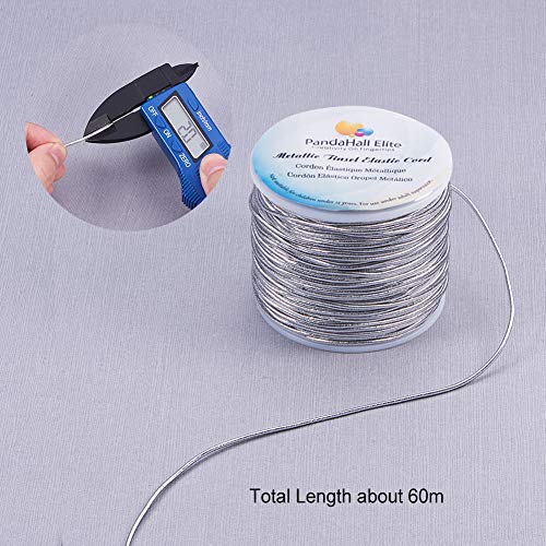 PandaHall Elite 2mm 60m / 65 Yards Metálico Tinsel Cordón elástico Cinta de poliéster Cordón elástico para la fabricación de Joyas Cinta de Regalo, Plata