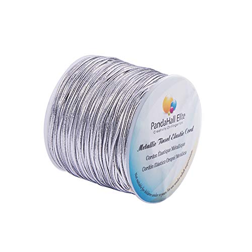 PandaHall Elite 2mm 60m / 65 Yards Metálico Tinsel Cordón elástico Cinta de poliéster Cordón elástico para la fabricación de Joyas Cinta de Regalo, Plata