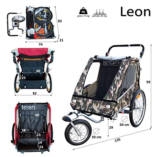 Papilioshop Leon Remolque Carrito para el Transporte de 1 2 niños (Rojo)