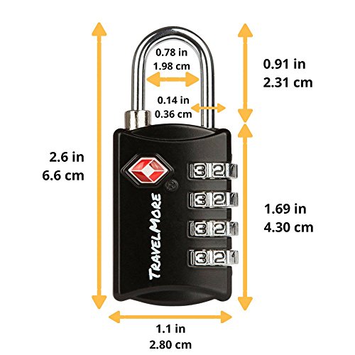 Paquete con 3 Candados para Equipaje TSA con Combinación de 4 Dígitos – Candado Resistente para Viajes, Equipajes, Maletas y Mochilas – Negro