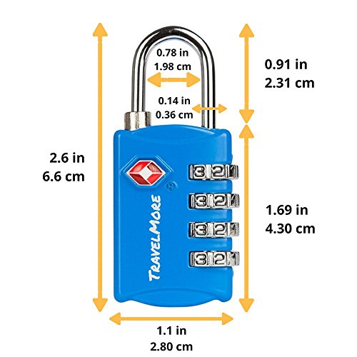 Paquete con 5 Candados para Equipaje TSA con Combinación de 4 Dígitos – Candado Resistente para Viajes, Equipajes, Maletas y Mochilas – Azul