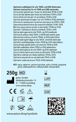 Paquete de 2 geles de contacto de 250g. axion | Mejora la conductividad de los electrodos TENS y EMS usados o de caucho | Gel conductor para electrodos de caucho