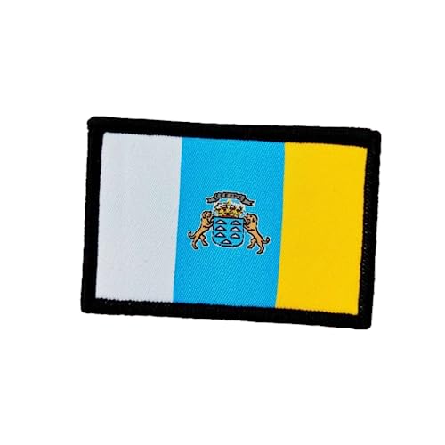 Parches Bordados Bandera España con Colores Oficiales - Escudo bordado - Parches Moteros Bordados - Parches Militares, parche españa (Islas Canarias)