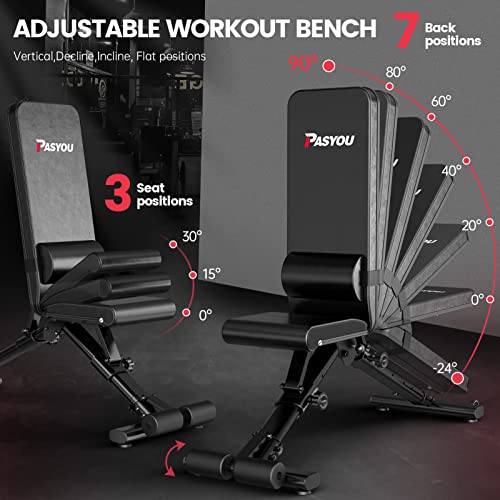 PASYOU Banco de Pesas Ajustable con 90 Grados, Banco de Musculación Plegable, Declinable/Inclinable, Entrenamiento Abdominales Capacidad de Peso de 400KG