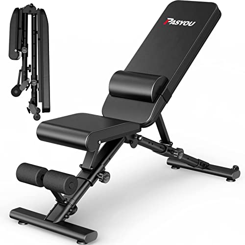 PASYOU Banco de Pesas Ajustable con 90 Grados, Banco de Musculación Plegable, Declinable/Inclinable, Entrenamiento Abdominales Capacidad de Peso de 400KG