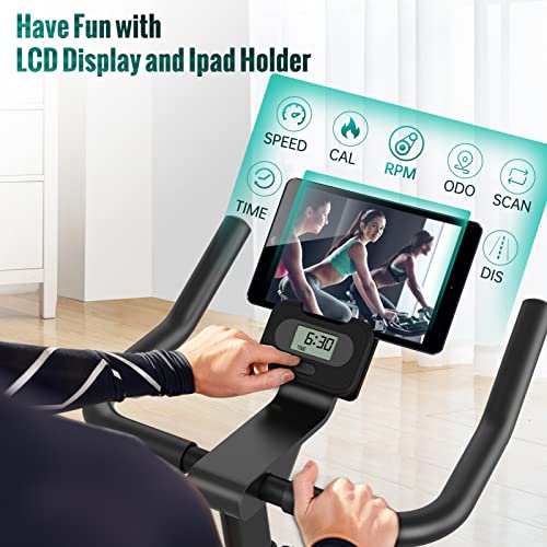 PASYOU Bicicleta Estática Magnética Con Resistencia Ajustable Para Gimnasio En Casa/Ciclo Indoor Con Correa De Transmisión Con Pantalla De RPM y Soporte Para Ipad