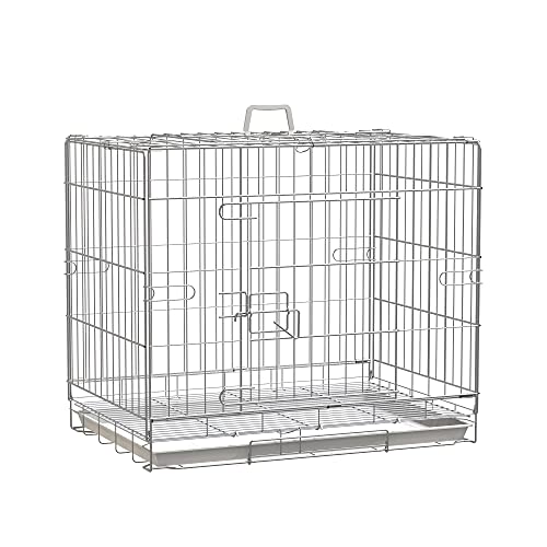 PawHut Jaula Plegable para Perros Perrera Metálica 61x43x50 cm Jaula Metálica para Perros con Bandeja Extraíble y 2 Puertas con Pestillo Blanco