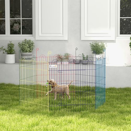 PawHut Parque Plegable para Mascotas Valla Metálica para Cachorros Conejos y Otras Mascotas de 6 Paneles para Interior y Exterior Ø120x60 cm Multicolor