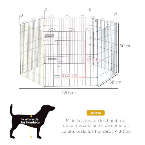 PawHut Parque Plegable para Mascotas Valla Metálica para Cachorros Conejos y Otras Mascotas de 6 Paneles para Interior y Exterior Ø120x60 cm Multicolor