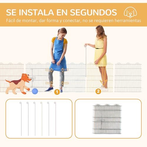 PawHut Parque Plegable para Mascotas Valla Metálica para Cachorros Conejos y Otras Mascotas de 6 Paneles para Interior y Exterior Ø120x60 cm Multicolor