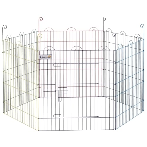 PawHut Parque Plegable para Mascotas Valla Metálica para Cachorros Conejos y Otras Mascotas de 6 Paneles para Interior y Exterior Ø120x60 cm Multicolor