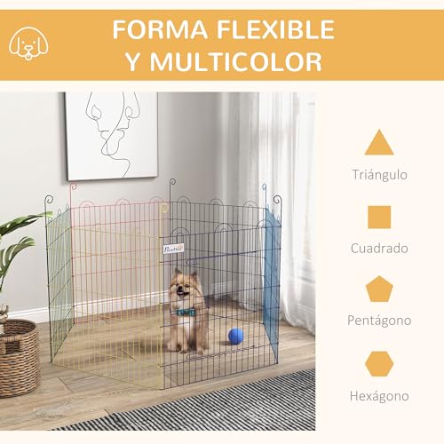 PawHut Parque Plegable para Mascotas Valla Metálica para Cachorros Conejos y Otras Mascotas de 6 Paneles para Interior y Exterior Ø120x60 cm Multicolor