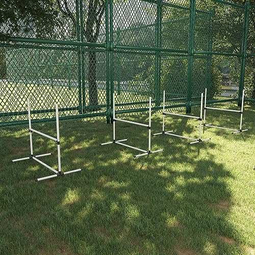 PawHut Set de Entrenamiento de Agilidad para Perros Mascotas 4 Piezas Obstáculos Vallas de Salto con Altura Ajustable y Bolsa de Transporte para Exteriores 99x65x94 cm Blanco