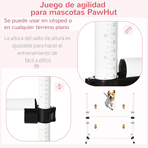 PawHut Set de Entrenamiento de Agilidad para Perros Mascotas 4 Piezas Obstáculos Vallas de Salto con Altura Ajustable y Bolsa de Transporte para Exteriores 99x65x94 cm Blanco