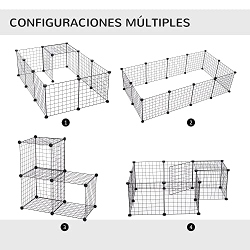 Pawhut Valla Metálica para Mascotas con 12 Paneles Parque Metálica para Animales Pequeños Desmontable Diseño DIY Negro 106x73x36cm