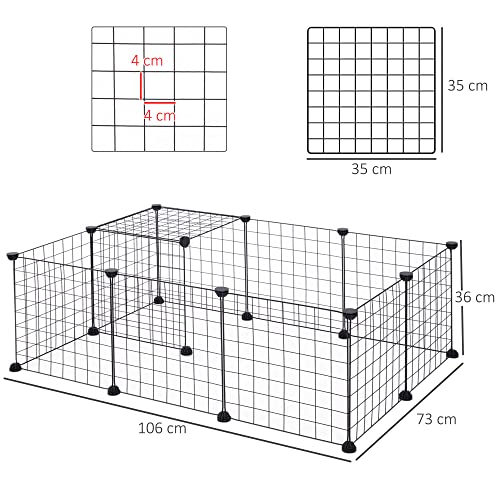 Pawhut Valla Metálica para Mascotas con 12 Paneles Parque Metálica para Animales Pequeños Desmontable Diseño DIY Negro 106x73x36cm