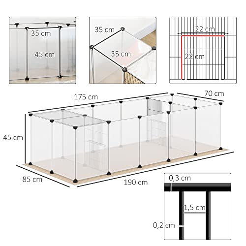 Pawhut Valla para Mascotas DIY con Alfombrilla Parque para Animales Pequeños con 20 Paneles de Resina Jaula Modular para Cobayas Conejos Chinchillas 175x70x45 cm Blanco