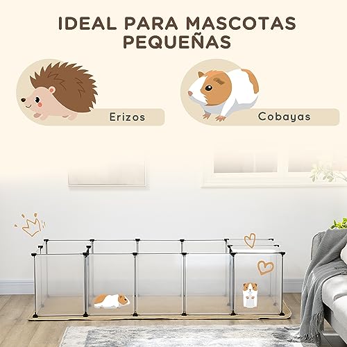 Pawhut Valla para Mascotas DIY con Alfombrilla Parque para Animales Pequeños con 20 Paneles de Resina Jaula Modular para Cobayas Conejos Chinchillas 175x70x45 cm Blanco