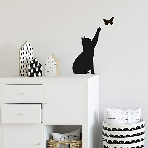 Pegatina de pared de gato con diseño de mariposa, para decoración de cocina, dormitorio, decoración de hogar, mural de transferencia de gatos, traslados de sala de estar, carteles extraíbles