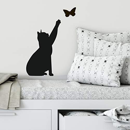 Pegatina de pared de gato con diseño de mariposa, para decoración de cocina, dormitorio, decoración de hogar, mural de transferencia de gatos, traslados de sala de estar, carteles extraíbles