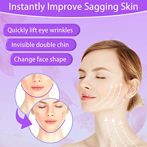 Pegatinas Levantamiento de Rostro, 60 Piezas Cinta de Belleza Invisible, Lifting Facial Parche, Banda De Facial En Forma De V, Barbilla Cinta De Estiramiento con 3 Cuerdas Fijas, Lifting Cuello