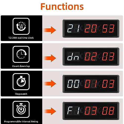 PELLOR Temporizador de Gimnasio Sports Timeter, 1.5" Temporizador Intervalos Fitness LED Programable con Cronómetro,Brillo Ajustable, Reloj de Entrenamiento con Control Remoto para Casa Garaje Externo