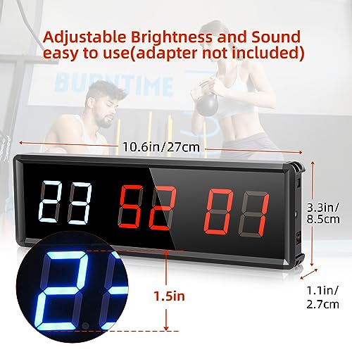 PELLOR Temporizador de Gimnasio Sports Timeter, 1.5" Temporizador Intervalos Fitness LED Programable con Cronómetro,Brillo Ajustable, Reloj de Entrenamiento con Control Remoto para Casa Garaje Externo