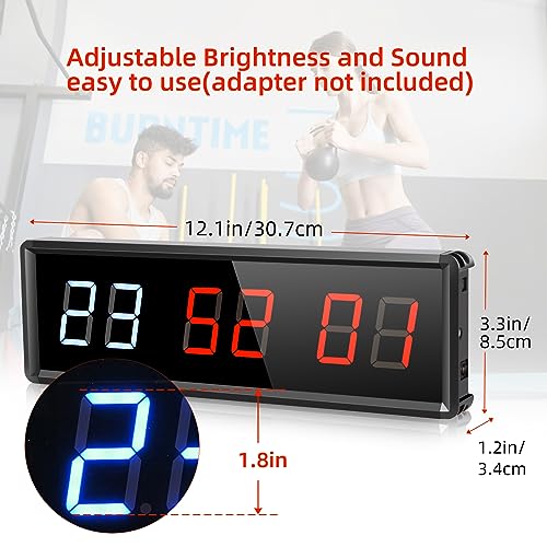 PELLOR Temporizador de Gimnasio Sports Timeter, 1.8" Temporizador Intervalos Fitness LED Programable con Cronómetro,Brillo Ajustable, Reloj de Entrenamiento con Control Remoto para Casa Garaje Externo