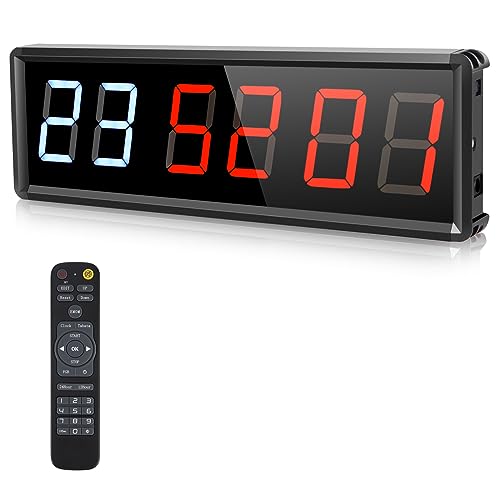 PELLOR Temporizador de Gimnasio Sports Timeter, 1.8" Temporizador Intervalos Fitness LED Programable con Cronómetro,Brillo Ajustable, Reloj de Entrenamiento con Control Remoto para Casa Garaje Externo