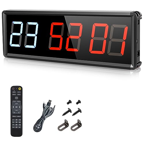 PELLOR Temporizador de Gimnasio Sports Timeter, 2.3" Temporizador Intervalos Fitness LED Programable con Cronómetro,Brillo Ajustable, Reloj de Entrenamiento con Control Remoto para Casa Garaje Externo