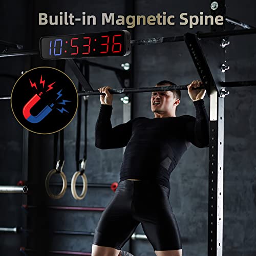 PELLOR Temporizador de Intervalo LED, 1.5" Portátil 6 Dígitos LED Temporizador de Gimnasio con Mando a Distancia, Magnético Cronómetro Deportivo Timer Recargable, Brillo y Volumen Ajustable Negro